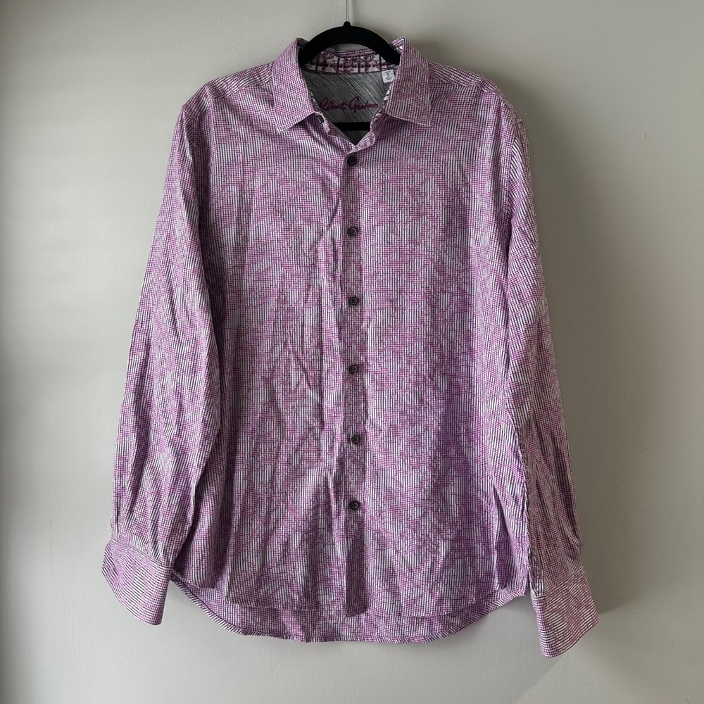 Robert Graham Mens Classic Fit Long Sleeve Button Down Shirt Purple Print L